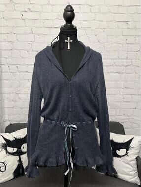 Euro Brand Yessica C&A Grey Blue Mohair Blend Buttoned Cardigan Tiered Waist XL